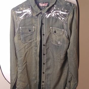 NWT roar green embellished button down